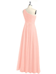 One Shoulder Long Chiffon Bridesmaid Gown Coral