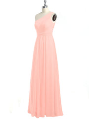 One Shoulder Long Chiffon Bridesmaid Gown Coral