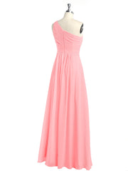 One Shoulder Long Chiffon Bridesmaid Gown Flamingo