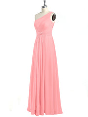 One Shoulder Long Chiffon Bridesmaid Gown Flamingo