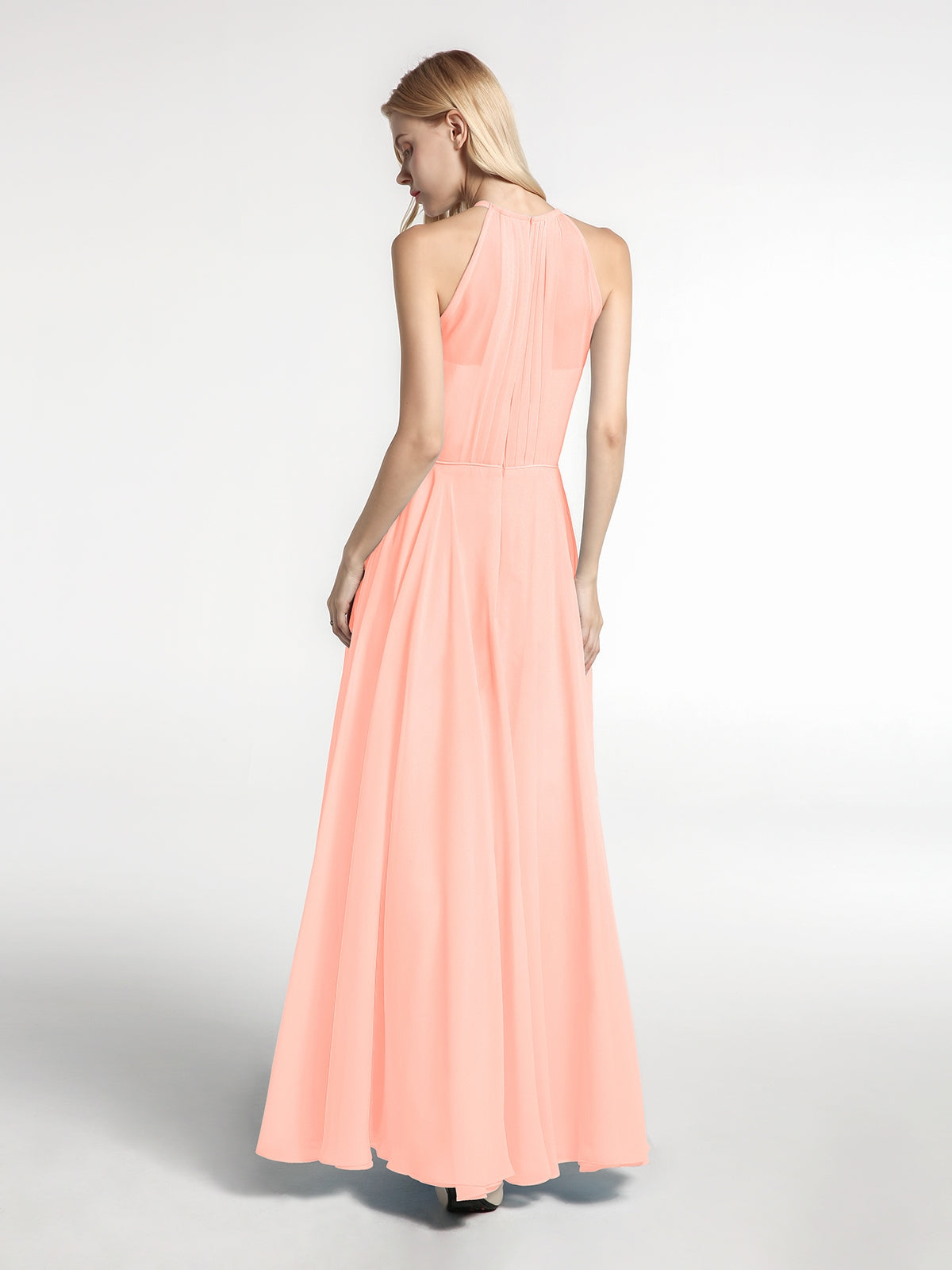 Halter Chiffon Maxi Dress with Circle Skirt Coral BABARONI