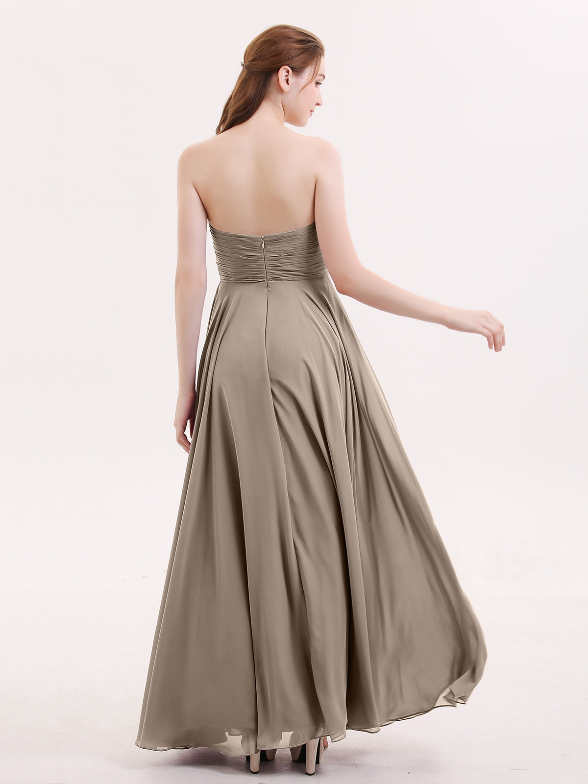 taupe maxi bridesmaid dress